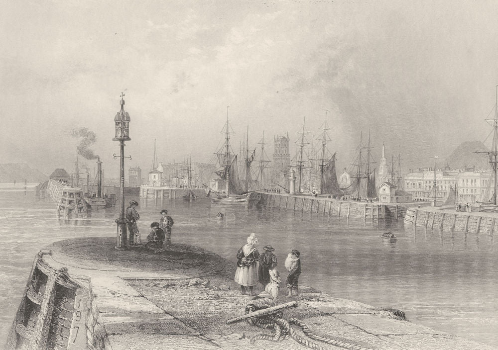 Entrance to the port of Dundee. Scotland. BARTLETT 1842 old antique print